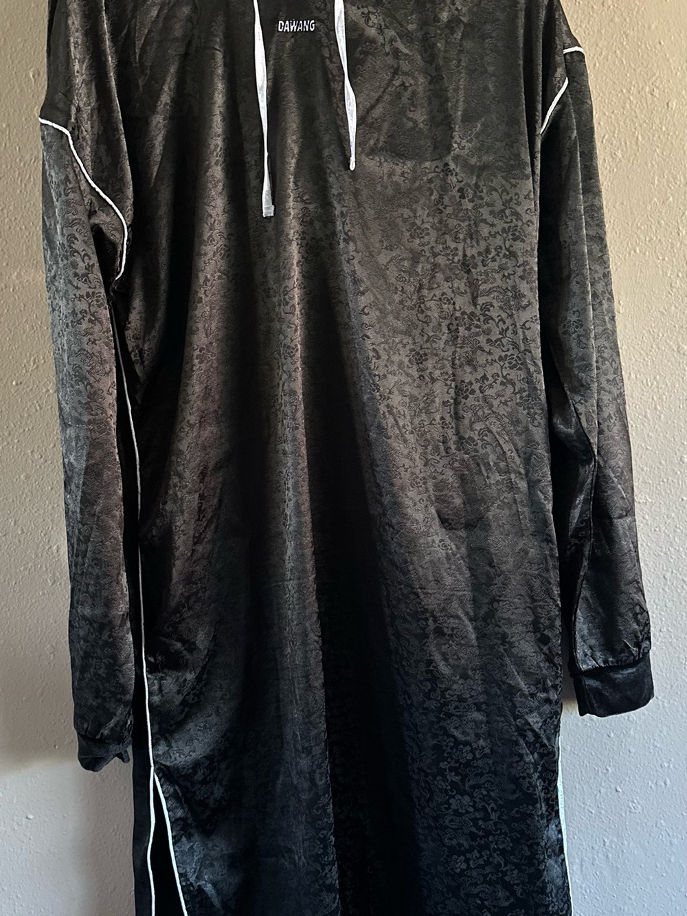 Rare DaWang New York Black Brocade Han Patch Hoodie Dress L - Sold Out